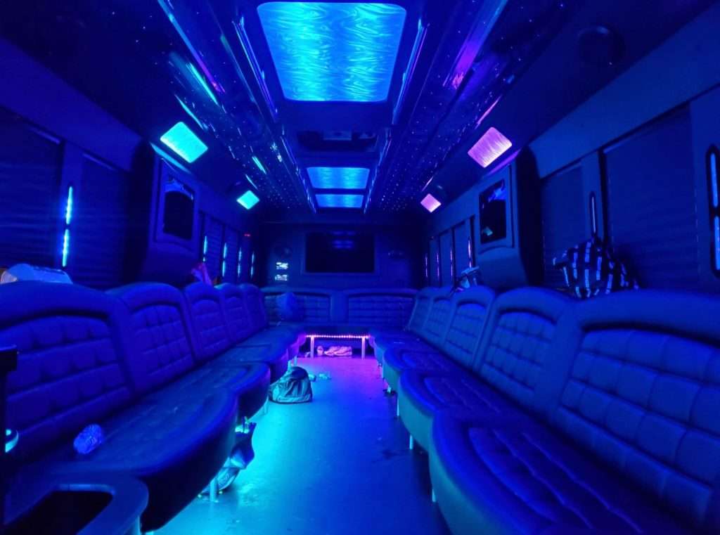 45-passenger party bus interior, Pueblo CO