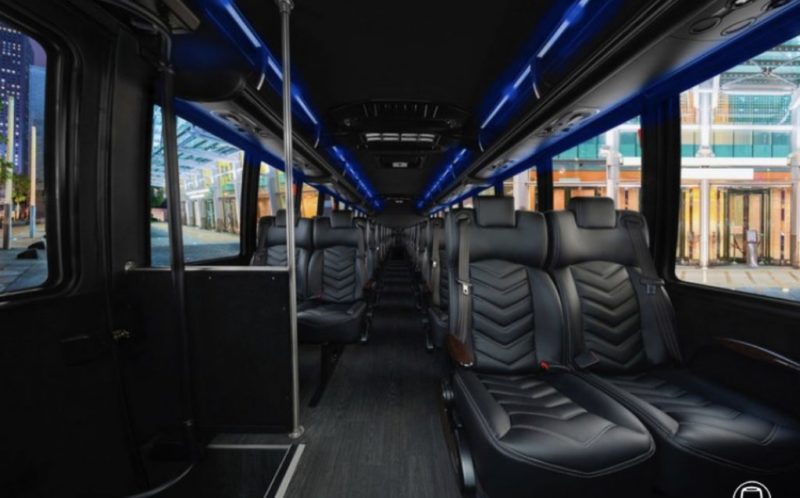 Motor coach interior with reclining seats