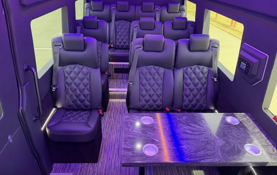 13-Passenger Executive Sprinter – Quilted leather seats & table