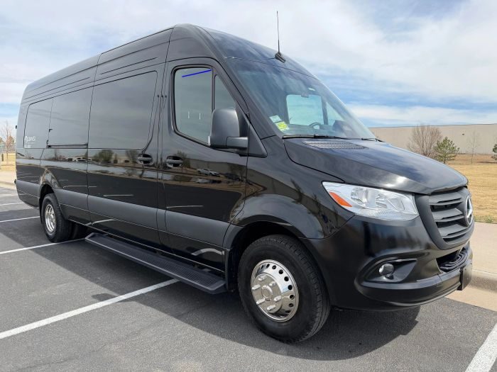 Black Mercedes Sprinter – Pueblo party bus rental