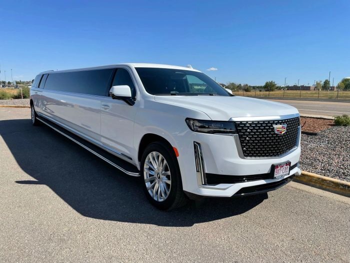 White Escalade stretch limo – Pueblo party bus rental